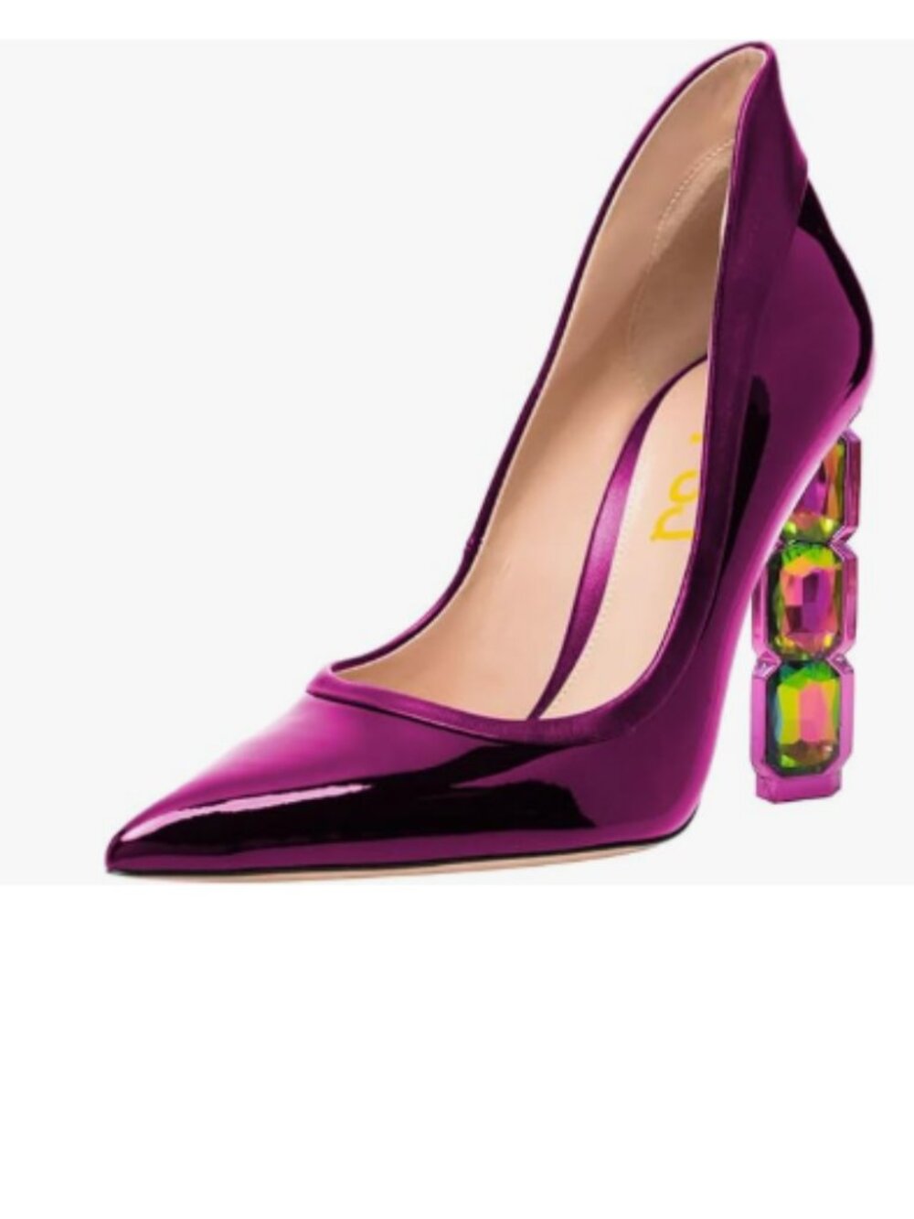 FSJ Fuchsia Pointed Toe Slip On Crystal Gorgeous Three Diamonds High Heel Pumps
